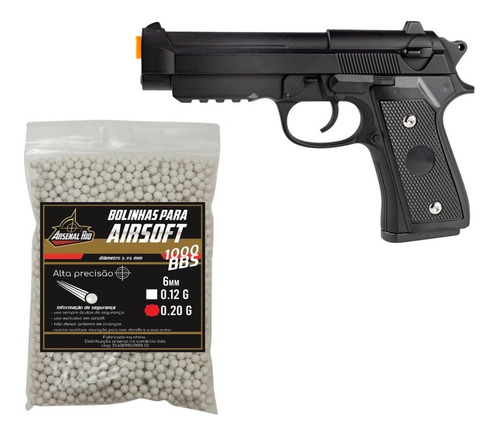 Pistola Airsoft Full Metal Spring Pt92 V22 + 1000 Bbs